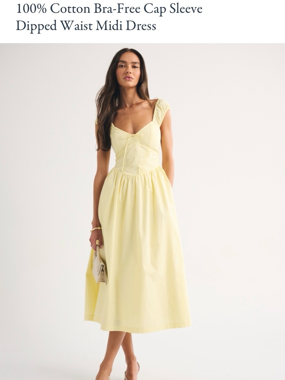 Abercrombie & Fitch Bra-free Yellow Cap Sleeve Dipped-Waist Midi Dress